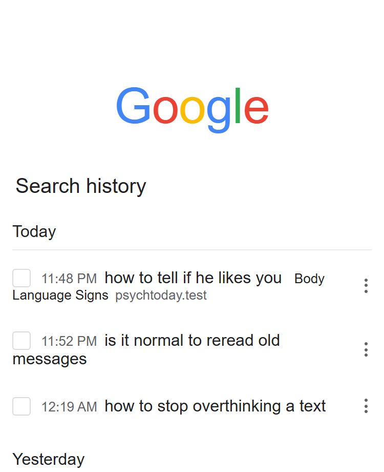 Google Search History Example